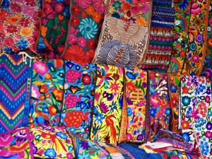 Guatemalan textiles at a market in Chichicastenango, Guatemala.