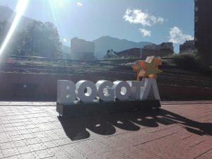 A sign with the word Bogota in front of Termales de Choachi, a thermal spa near Bogota.