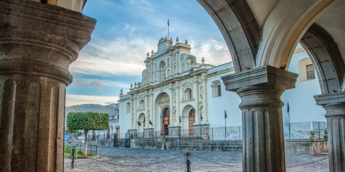 An archway leading to a church in Antigua, Ecuador.