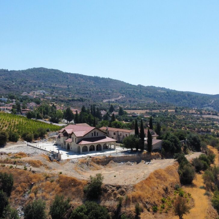 An aerial view of a house on a hillside in Cyprus.