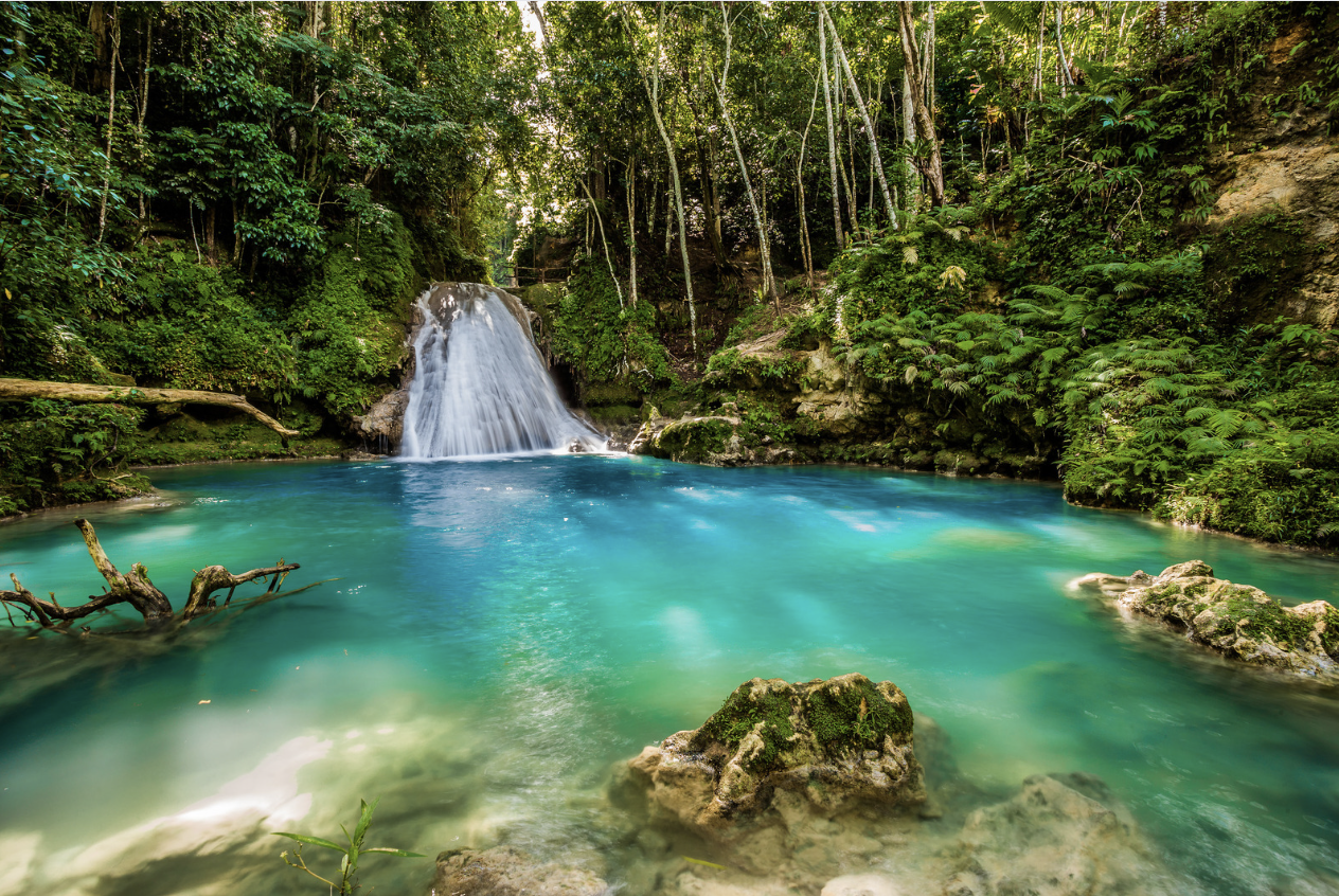 A breathtaking waterfall nestled within the lush depths of a jungle, offering an idyllic escape for those seeking a vacation at one of the top locations for an all-inclusive holiday.