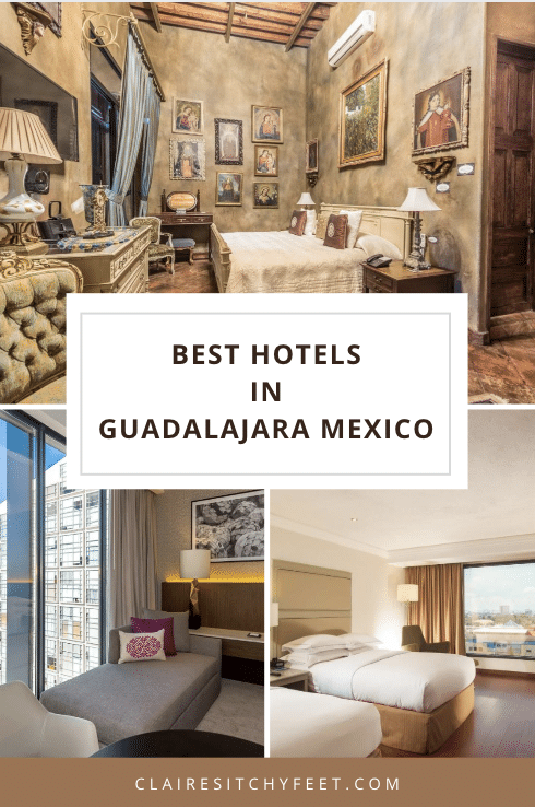 A promotional image showcasing two hotel rooms to represent the best hotels in Guadalajara, Mexico.