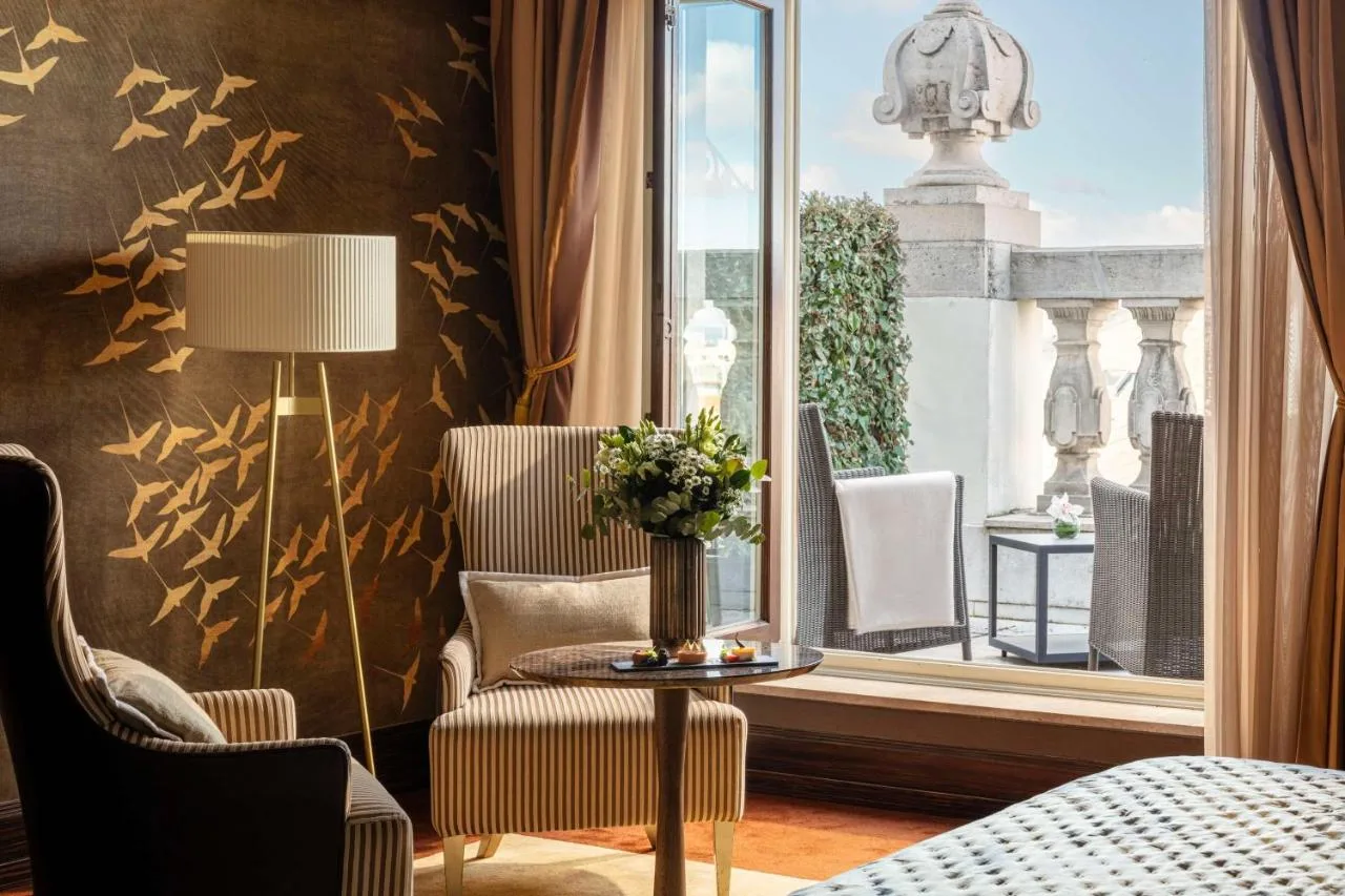 Elegant room with decorative wall and balcony view