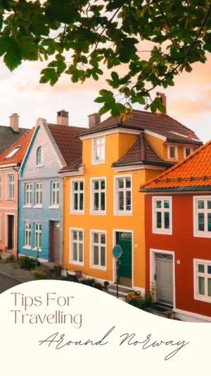 Colorful houses in Norway, travel guide banner