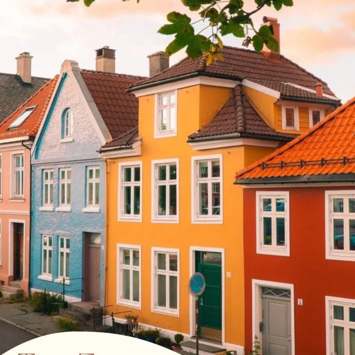 Colorful houses in Norway, travel guide banner