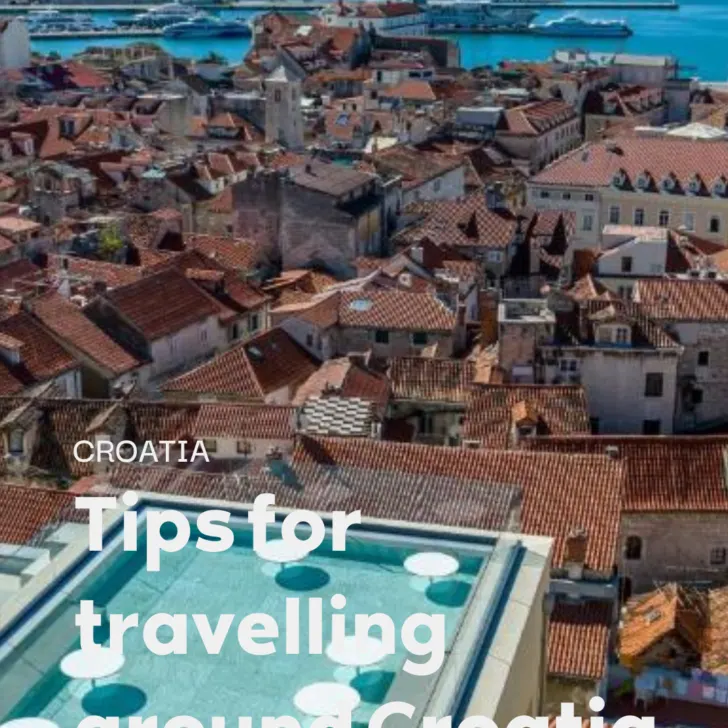 Aerial view of Croatian coastal city and travel guide cover