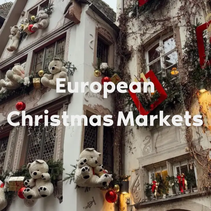 Decorated building at European Christmas market