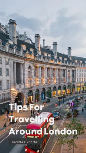 Evening view of a bustling London street with buses