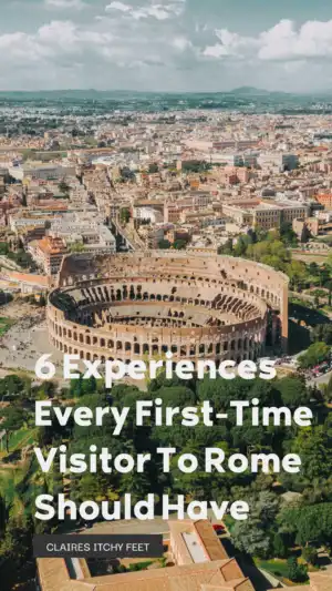 Arial view of Rome with text overlay about tourism