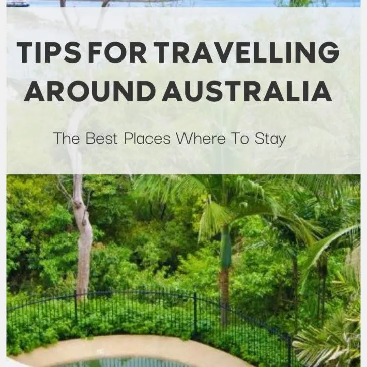 Australia travel guide with landscape and lodging visuals