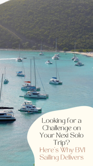 Yachts anchored in BVI, promoting solo sailing adventures.