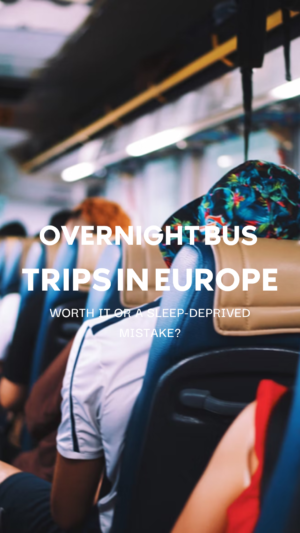Passengers on overnight bus in Europe