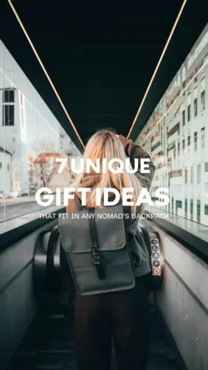 Woman on escalator promoting 7 unique nomadic gift ideas