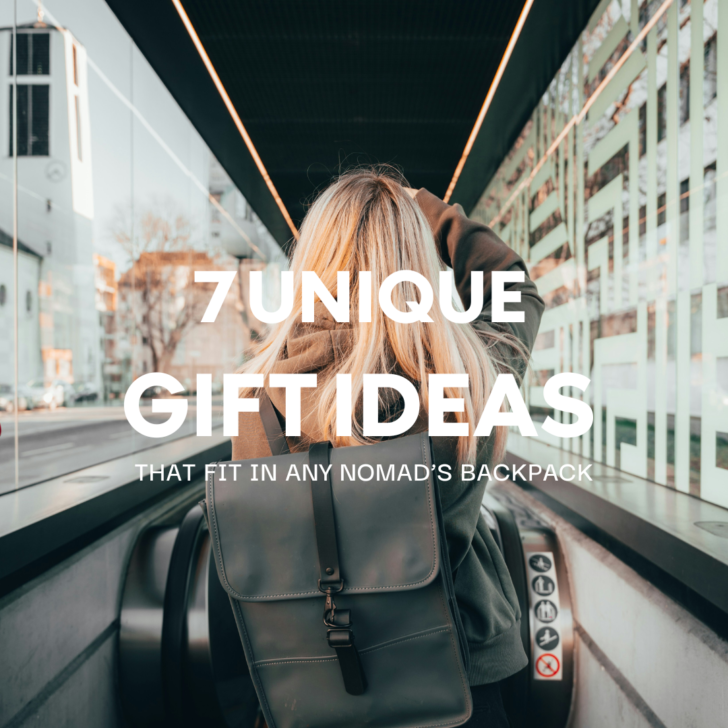 Woman on escalator promoting 7 unique nomadic gift ideas