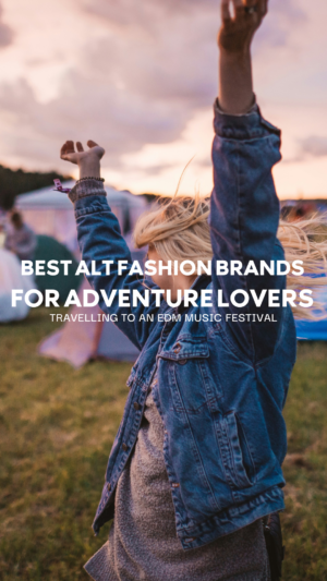 Woman celebrating at sunset, EDM festival fashion