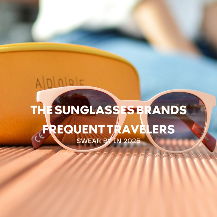 Sunglasses on suitcase promoting travel