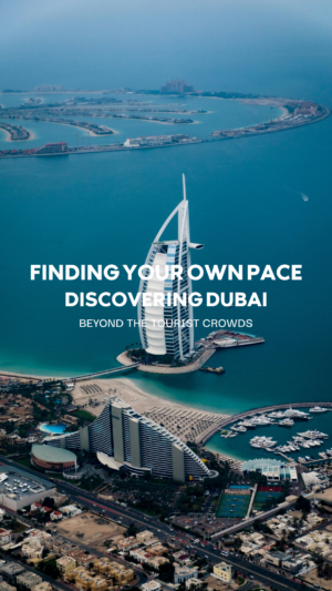 Aerial view of Dubai coastline and iconic Burj Al Arab