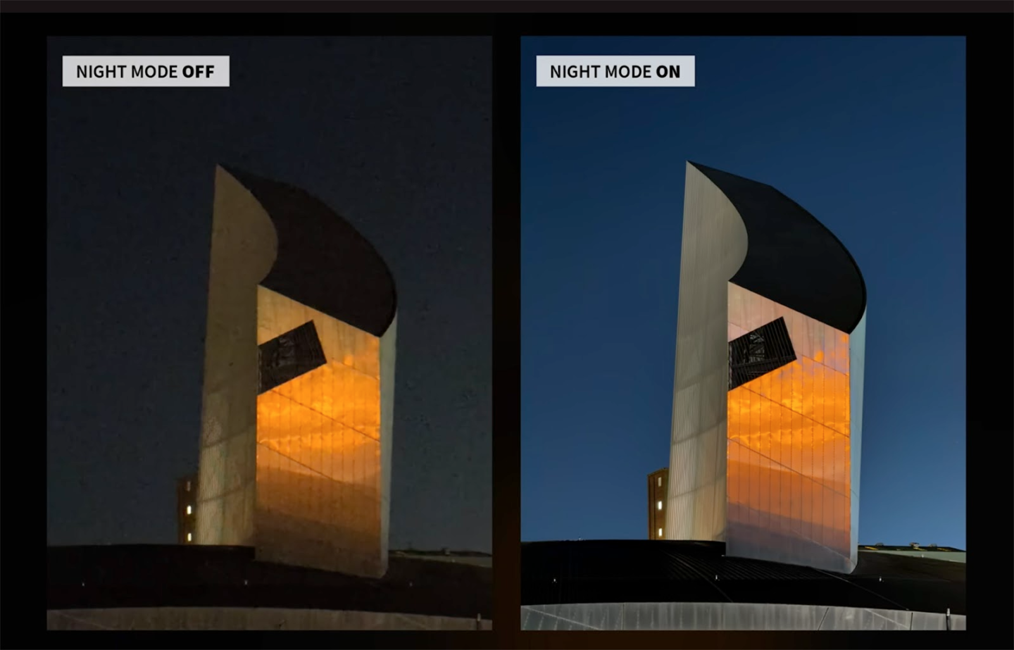 Building comparison with night mode off and on