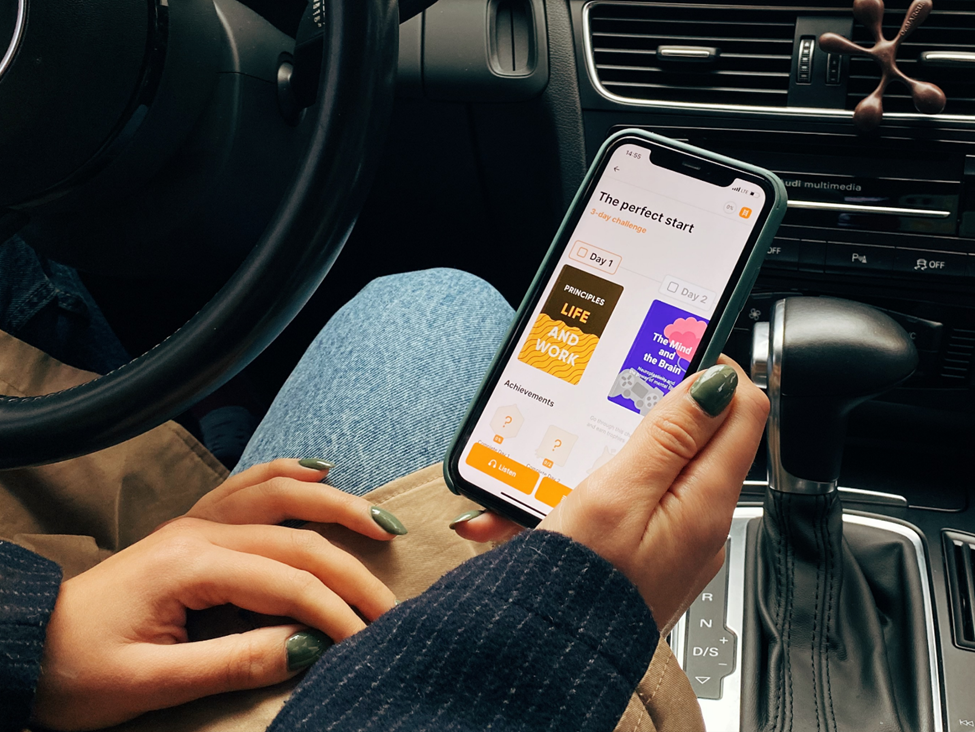 Person using wellness app in car