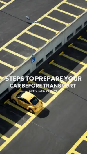 Yellow car parked on rooftop parking lot