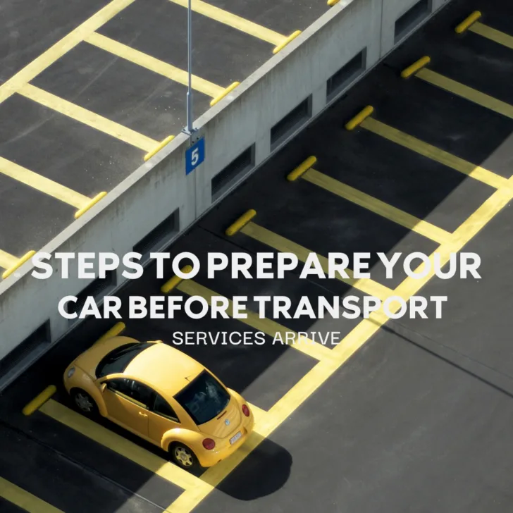 Yellow car parked on rooftop parking lot