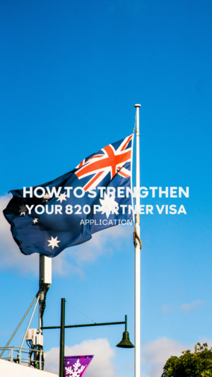 Australian flag waving with visa application advice text