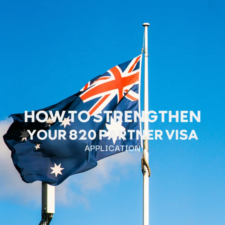 Australian flag waving with visa application advice text