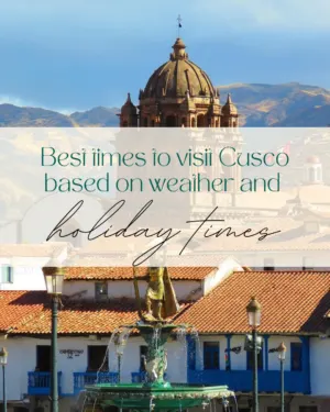 Cusco cityscape with cathedral and fountain