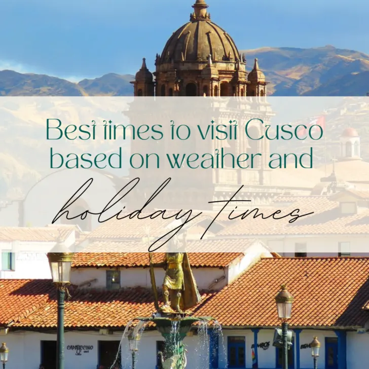 Cusco cityscape with cathedral and fountain