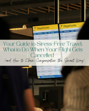 Airport departure boards with travel guide overlay text