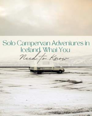 Camper van parked in snowy Icelandic landscape