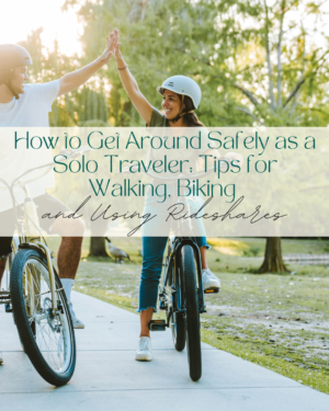 Two people high-fiving while biking in a park
