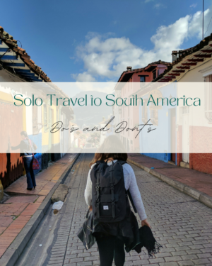 Woman walking in colorful South American street