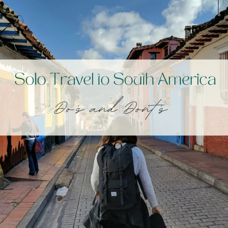 Woman walking in colorful South American street