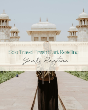 Woman facing Taj Mahal promoting solo travel