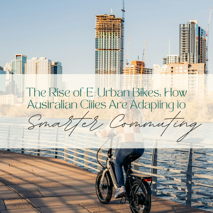 E-bike on riverfront path with city skyline construction