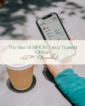 Person checking eSIM details on smartphone near coffee cup