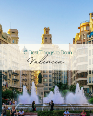 Valencia cityscape with fountain and historic buildings