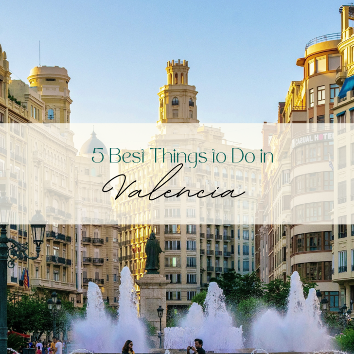 Valencia cityscape with fountain and historic buildings
