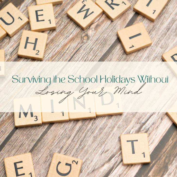 Scrabble tiles spelling ideas for school holidays on wood