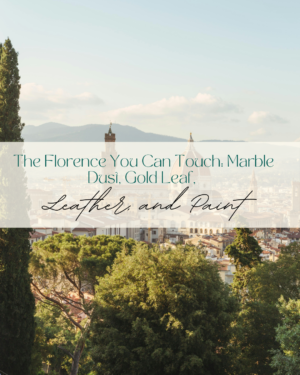 Florence skyline with text about art materials