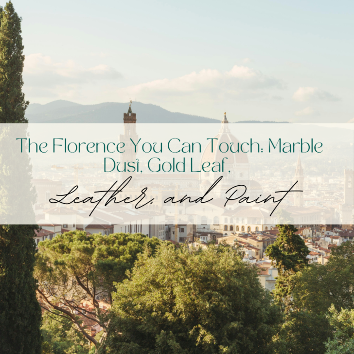 Florence skyline with text about art materials