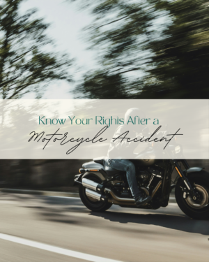 Motorcycle speeding with accident rights info overlay