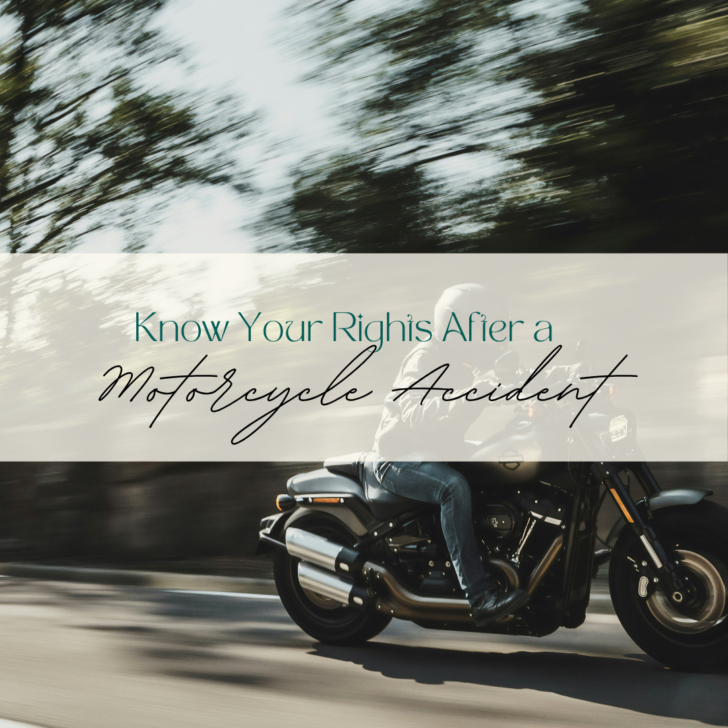 Motorcycle speeding with accident rights info overlay