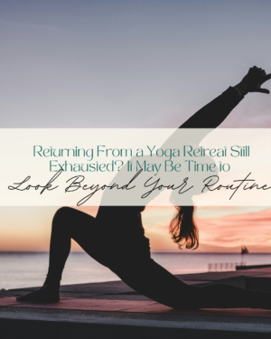 Person doing yoga at sunset with inspirational text overlay