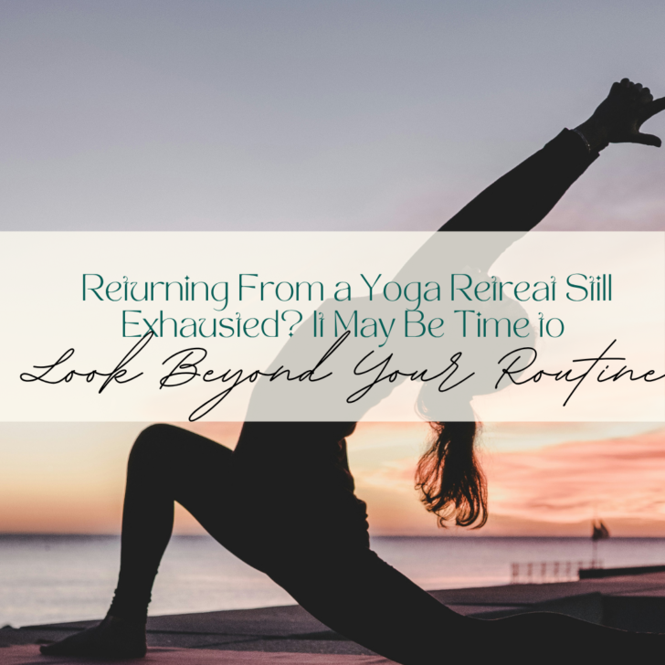 Person doing yoga at sunset with inspirational text overlay
