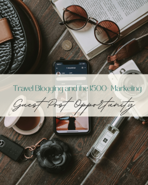 Travel blogging tools and accessories on wooden surface
